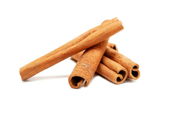 Fragrant cinnamon sticks isolated on white background