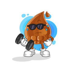 chocolate drop lifting dumbbell vector. cartoon character