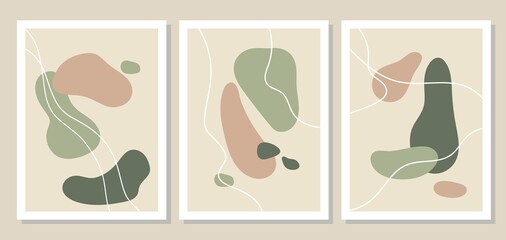 Set of minimal posters with abstract shapes. Geometric abstract background. Scandinavian art prints with earth tones color.