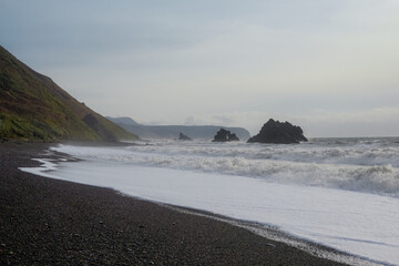 Beautiful coast at sunset in Aleksandrovsk-Sakhalinsky