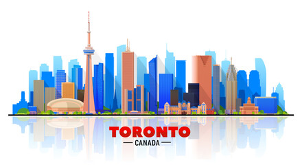 Toronto (Canada) city skyline vector background. Flat vector illustration. Business travel and tourism concept with modern buildings. Image for banner or web site.