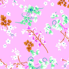Fototapeta na wymiar Pink Seamless Flowers Pattern