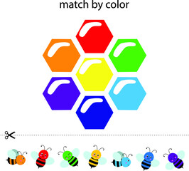 Fototapeta premium A color matching game for preschool children. Match honeycombs and bees by colors. Game for a child early Montessori training