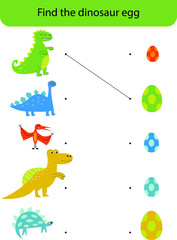 Find the dinosaur egg. A game for kids. Connect with a line. Find by color