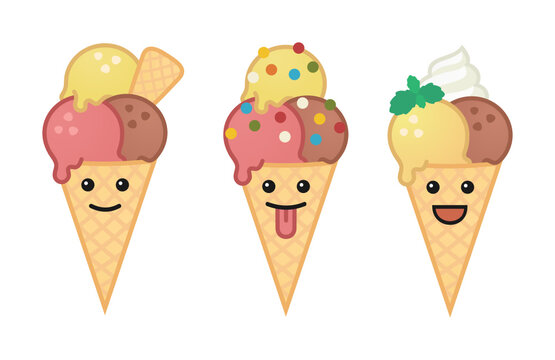 Cute happy ice creams vector set
