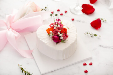 Cake for Valentines day decorated with roses