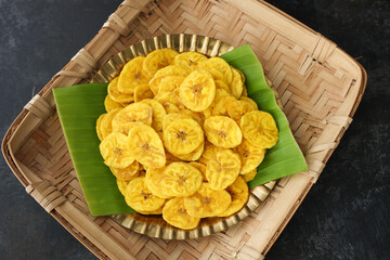 Kerala banana chips popular deep fried snack traditional South Indian tea time snack on banana...