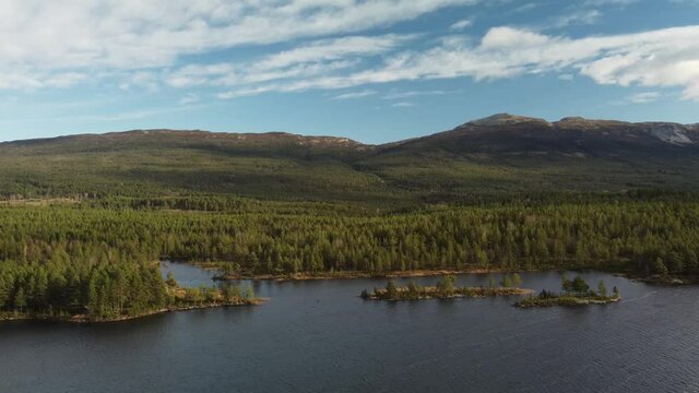 Fly Over Lake Nedre Bjorvatn Scenic Mountain Range Lake 4K Drone Shot
