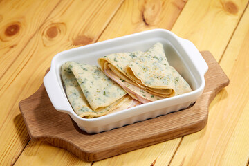 pancakes with cheese and ham
