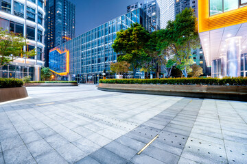 Night view of the city square in the central business district of Shanghai