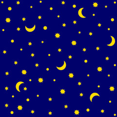 Star and Moon Seamless Pattern Blue