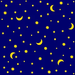 Foto op Plexiglas Donkerblauw Ster en maan naadloos patroon blauw