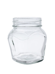 Empty glass jar for food and canned food. Without a lid, isolated on a white background
