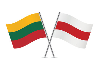 Lithuania and Belarus opposition flags. Lithuanian and Belarusian opposition flags isolated on white background. Vector illustration.