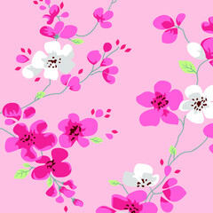 Seamless Pattern pink flowers background