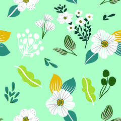 Green Abstract Flower Seamless Pattern