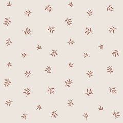 Branch of green tea. Trendy pattern with twig. Vector contour illustration.