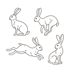 Cartoon hare icon set. Cute animal character in different poses. Vector illustration for prints, clothing, packaging, stickers.