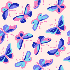 Fototapeta na wymiar Colour vector geometric pattern with different type of butterfly.