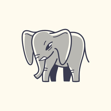 Vector logo design template - cartoon happy elephant. Contour vector illustration for logo,  emblem, badge, insignia.