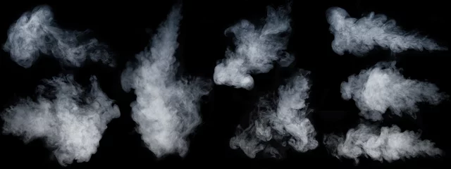 Papier Peint photo Fumée A set of nine different types of swirling, wriggling smoke, vapor isolated on a black background for overlaying