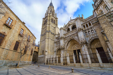 Fototapeta premium Immense cathedral of Toledo with its high medieval towers. Toledo Spain.