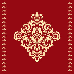 Damask graphic ornament. Floral design element. Gold and red vector pattern
