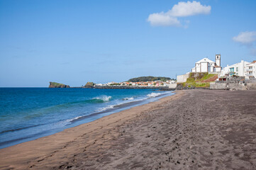 View of The Milicias beach (Praia das Milicias) and Atlantic Ocean, Ponta Delgada, Sao Miguel island, Azores, Portugal