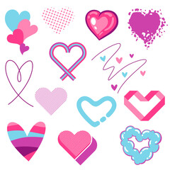 Valentine Day set of various hearts. Romantic decorative symbols.