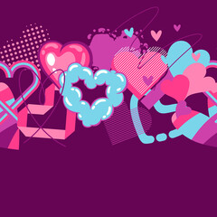 Valentine Day seamless pattern with various hearts. Romantic background.