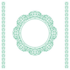 Decorative frame Elegant vector element for design in Eastern style, place for text. Floral green and white border. Lace illustration for invitations and greeting cards