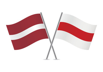 Latvia and Belarus opposition flags. Latvian and Belarusian opposition flags isolated on white background. Vector illustration.