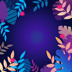 Rainforest of blue green leaves frame