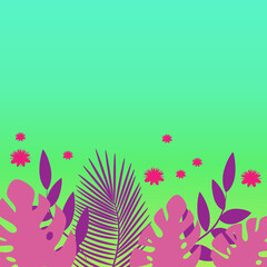 Tropical summer pink leaves light green background