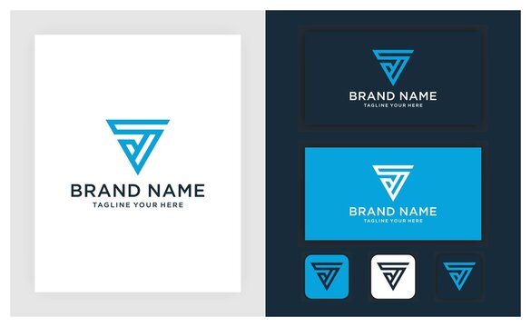 SF Logo letter monogram with triangle shape, logo template vector illustration with business card.