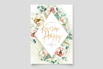 elegant hand drawn peonies wedding card design