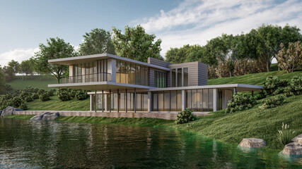 Fototapeta na wymiar 3D rendering illustration of modern house 