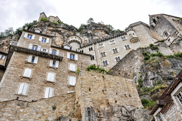 Rocamadour is a town located in the Lot department and is built against a rock. On top of the rock is a castle.