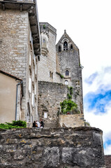 Rocamadour is a town located in the Lot department and is built against a rock. On top of the rock is a castle.