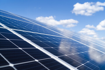Cose-up view on solar power plant panel