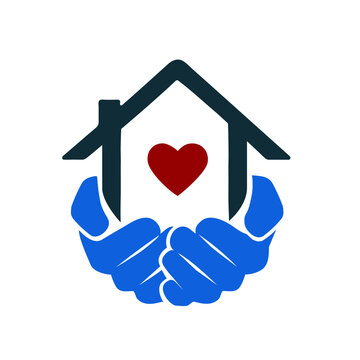 Hands holding house with heart icon vector
