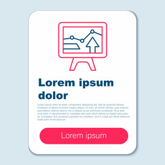 Line Computer monitor with graph chart icon isolated on grey background. Report text file icon. Accounting sign. Audit, analysis, planning. Colorful outline concept. Vector