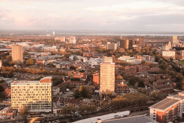 Aerial view of the City and the harbour of Portsmouth, Hampshire, Southern England