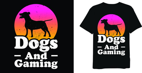 Dogs And Gaming Funny Dog lover Game Retro Distressed T-shirt Design