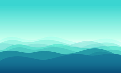 Ocean in deep indigo in daylight. Feeling calm, cool, relaxing nature background. Blue ocean with waves vector. Landscape of blue sky and sea.