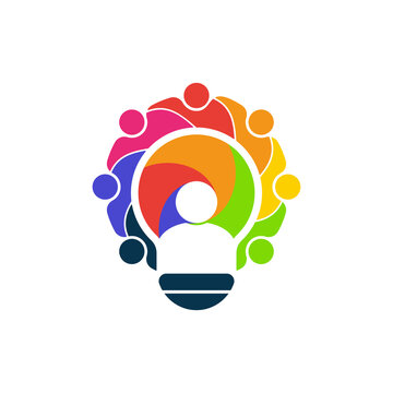 simple light bulb with people vector logo