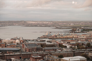 Aerial view of the City and the harbour of Portsmouth, Hampshire, Southern England