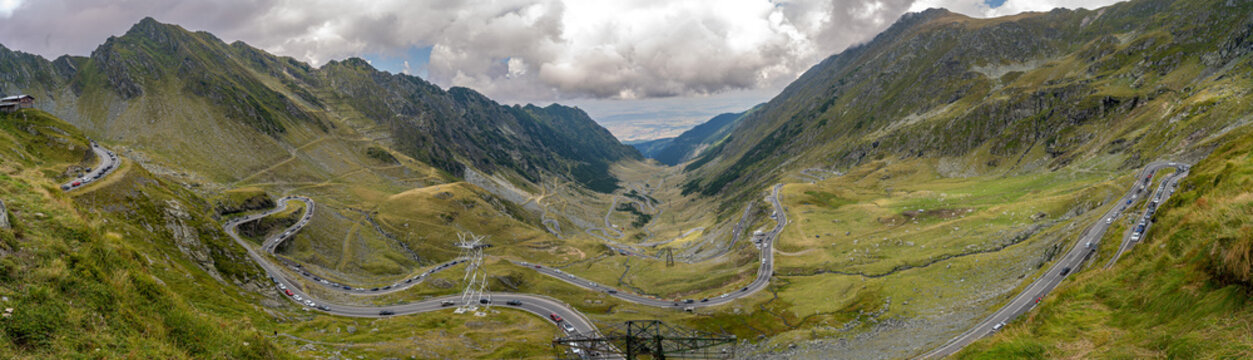 Outstanding panoramic view of Fagaras Mountains, Transfagarasan road, Sibiu County, Romania