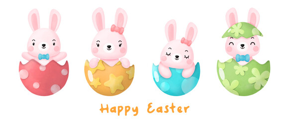 Happy Easter Watercolor Clipart, Rabbit and Egg Digital painting