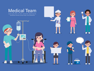 Doctor man and woman in the uniform white gown character in the hospital.